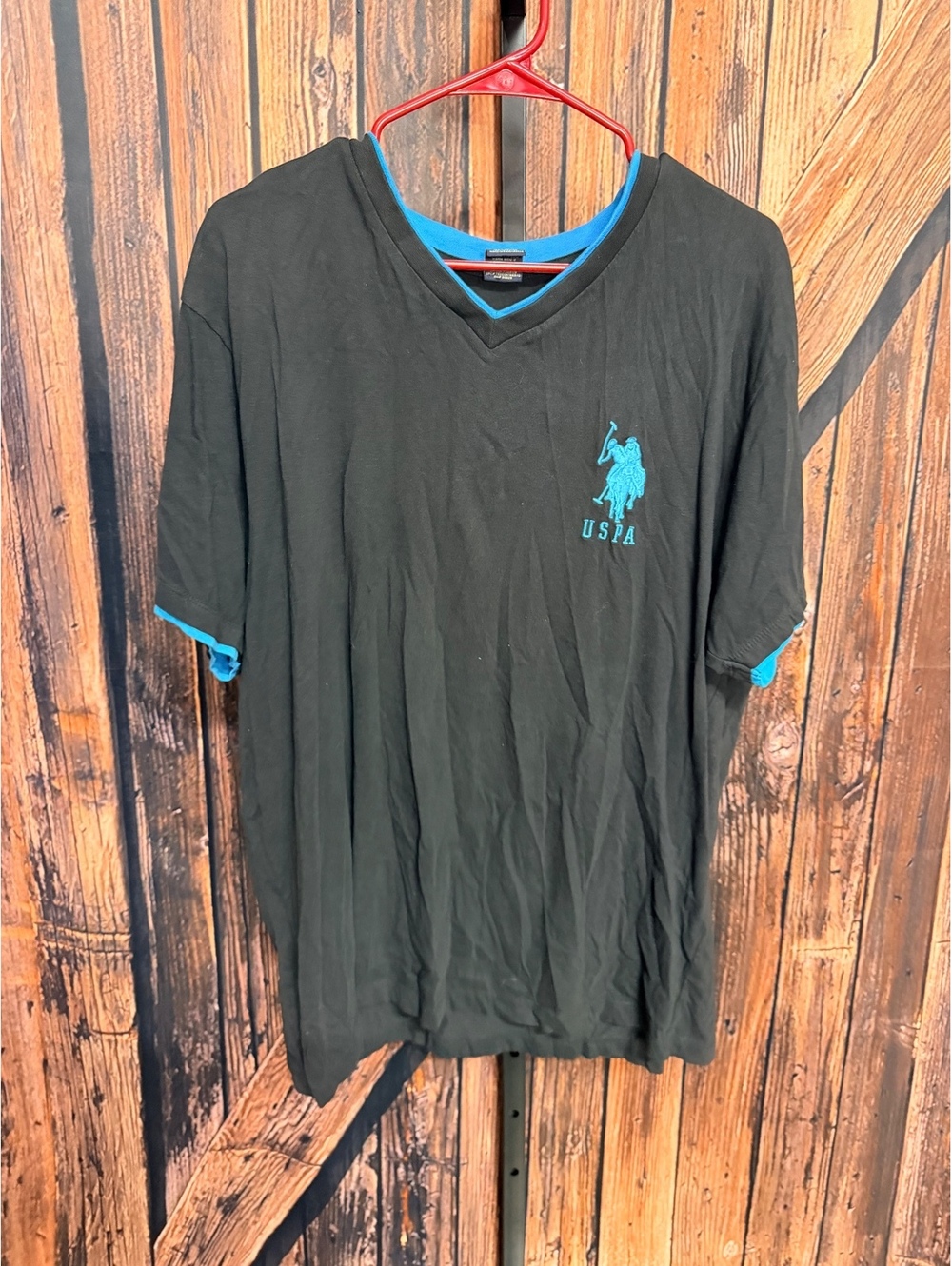 U.S. Polo Assn. Men's Black and Blue V-Neck T-Shirt, Size XL